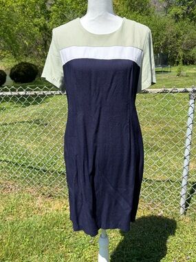 Betsy’s Things Vintage Navy Green & White Dress Size 12 Petite